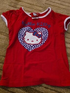 Hello Kitty Red Tee with Blue Star Heart Size 6